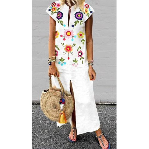 Robe Longue Imprimee Fleurs Polyester Neuve 38