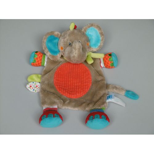 Doudou Éléphant Beige Gris Orange Bleu Pattes En Tissu Tex Baby