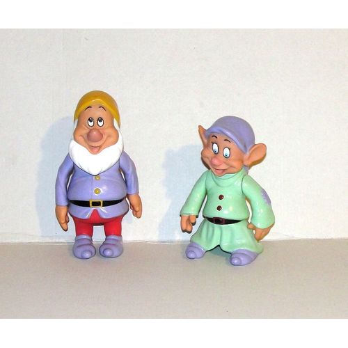 Blanche Neige Et Les 7 Nains Lot 2 Figurines Articulés Simplet Et Joyeux De 14 Et 16 Cm