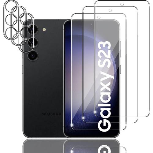 3+3 Pièces Verre Trempé Pour Samsung Galaxy S23 5g, 3 Pièces Film Protection Ecran Avec 3 Pièces Caméra Arrière Protecteur, Ultra-Hd Film Protection Écran, 9h Dureté, Sans Bulles