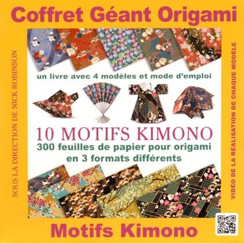 Coffret Géant Origami 10 Motifs Kimono - Contient : Un Livre De Modèles Et 300 Feuilles De Papier Pour Origami En 3 Formats Différents