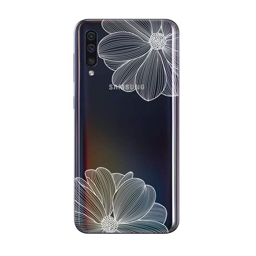 Coque Pour Samsung Galaxy A50 - Souple Solide Anti Choc Avec Impression De Qualité ( Fleurs Blanches )
