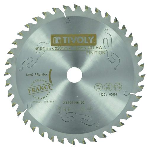 Lame Scie Circulaire à Bois Ø184mm TIVOLY 40 dents alesage Ø20mm bague Ø16 Acier Carbure Coupe super précise bois