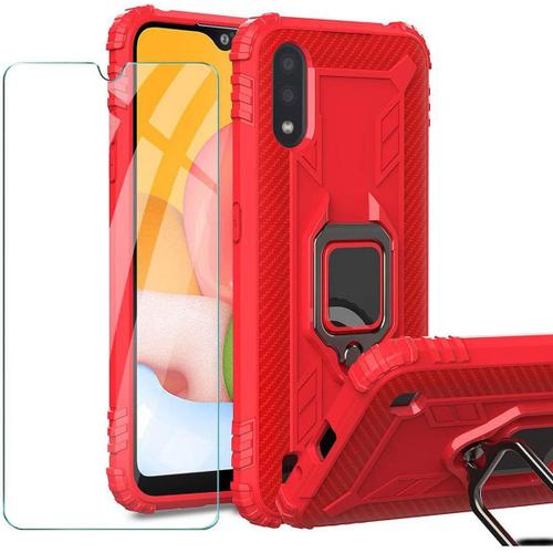 Coque Pour Wiko View 4 6.52"" Cover Rotatif À 360 Degrés Bague De Doigt Housse Etui Shell + Verre Trempé Écran Film Protecteur Red