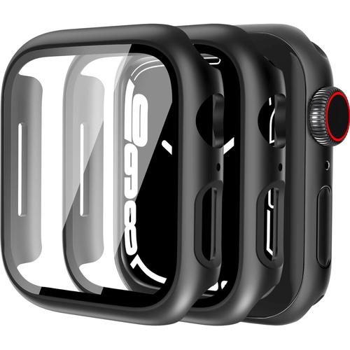 2 Pièces Boîtier Pc Rigide Pour Apple Watch Series 7 41mm Avec Protecteur D'écran En Verre Trempé, Couverture Complète, Sensible Au Tactile Noir