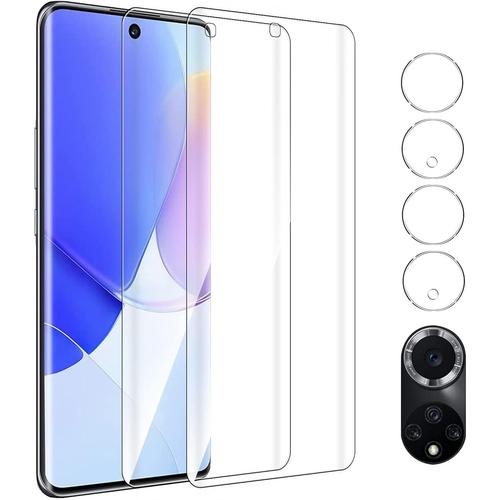 Compatible Avec Huawei Nova 9 Protecteur D'écran En Tpu 2 Pièces + 2 Pièces De Protection D'écran En Verre Trempé Pour Appareil Photo, Anti Empreintes Digitales, Sans Bulles, Antichoc, Anti Rayures