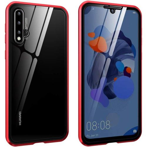 Coque Huawei Nova 5t Pro, Absorption Magnétique Coque Avant Et Arrière En Verre Cadre Métallique Super Mince Coque De Protection À 360 Degrés Pour Huawei Nova 5t Pro, Rouge