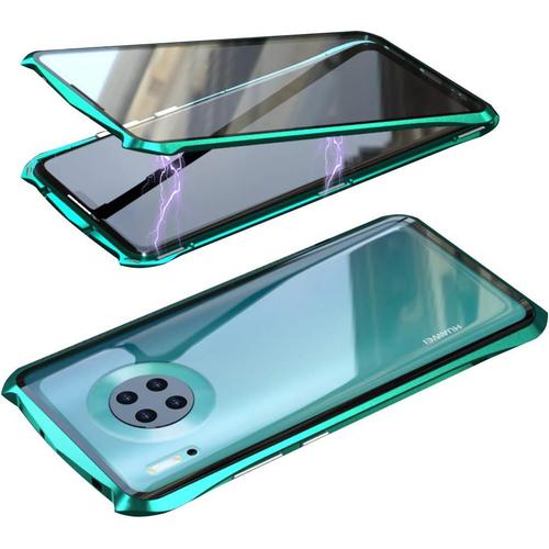 Coque Pour Huawei Mate 30 Pro, Style Chauve-Souris Métal Adsorption Magnétique Coque En Avant Et Arrière Verre Trempé Transparent Etui Aluminium Aimant 360° Protection Housse, Vert