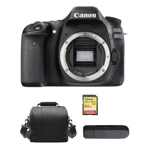 CANON EOS 80D reflex 24.2 mpix Body + 64GB SD card + camera Bag + Memory Card Reader