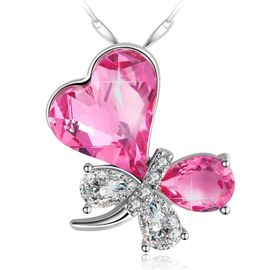 Femme Rose Fleur Rose Papillon Cristal Pendentif Collier Long/Broche Femme Rose Fleur Rose Papillon Cristal Pendentif Collier Long/Broche