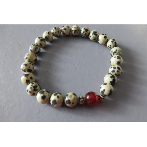 Bracelet Mixte Perles Pierre Blanche Et Noire