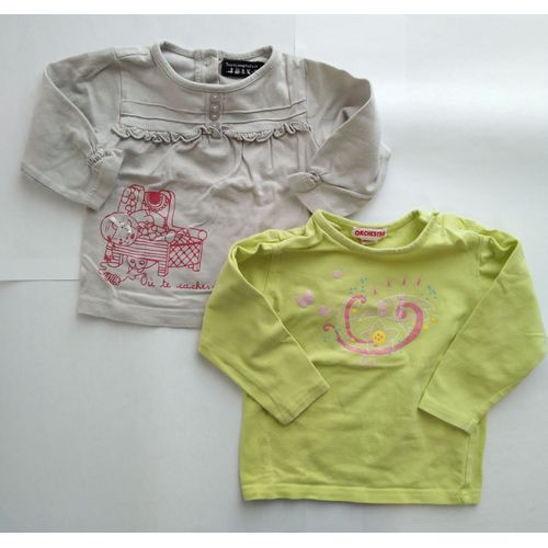 Lot De 2 T-Shirts Manches Longues Bébé Fille Orchestra Et Tout Compte Fait Taille 12 Mois