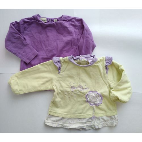 Lot De 2 T-Shirts Manches Longues Bébé Fille Taille 12 Mois