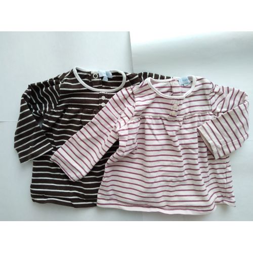 Lot De 2 T-Shirts Rayés Bébé Fille Taille 12 Mois