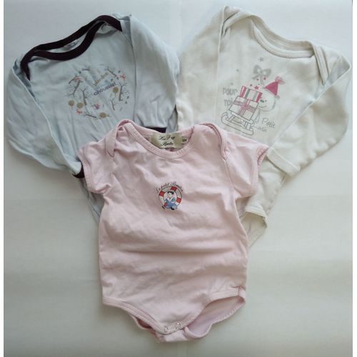 Lot De 3 Bodies Bébé Fille Taille 12 Mois