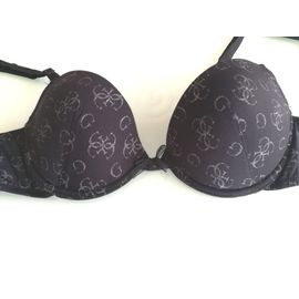 Soutien-Gorge Push-Up 90b &#10047&#10047&#10047 Guess &#10047&#10047&#10047 Noir Monogrammé Avec Logos Argentés