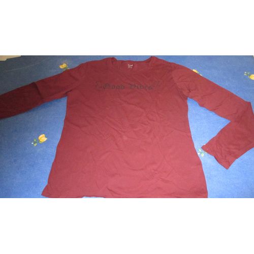 Tee Shirt Manches Longues / Pull Bordeaux " Good Vibes" 18 Ans / M