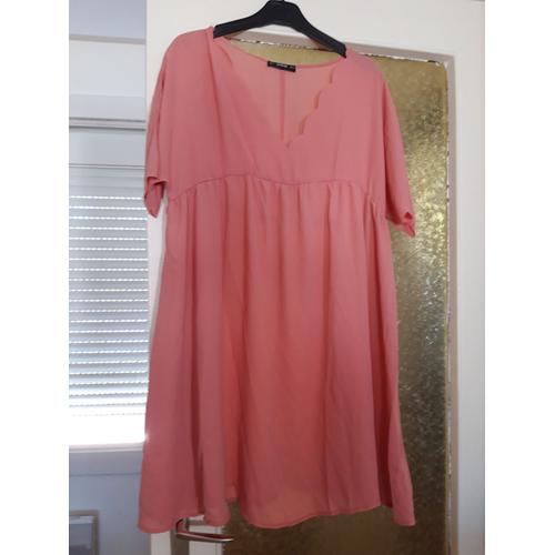 Robe Vieux Rose Manches Courtes Encolure Et Manches Festonnées Tm Neuve Shein