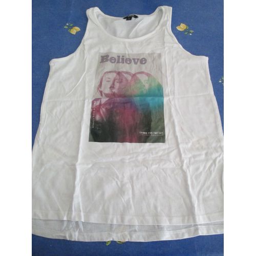 Débardeur Blanc " Believe " 14 Ans - Taille Xs