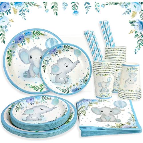 Bleu Bleu Decoration Baby Shower Garcon Vaisselle Pour 25 Invités, 125pcs Vaisselle Anniversaire Garçon - Assiette Baby Shower,