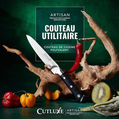 Argent,Noir Couteau Utilitaire - Petit Couteau De Cuisine Versatile 14cm - Lame Cuisine Professionnelle Acier Allemand À Forte Teneur En Carbone - Couteaux De Chef Professionnel - Série Artisan