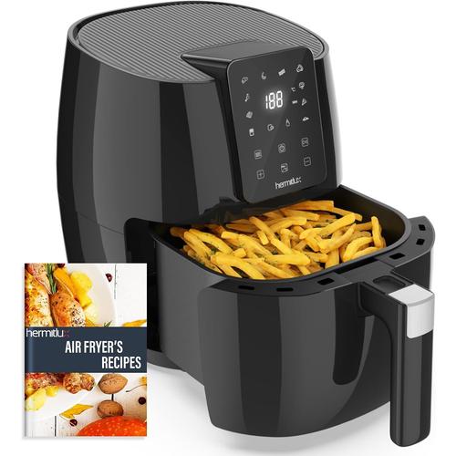 Noir Air fryer chaud 5,5 L XXL, Friteuse sans huile 10 programmes avec écran tactile digital LED, Préchauffage&Garder au chaud, avec recette, 1500W, Lavable au lave-vaisselle