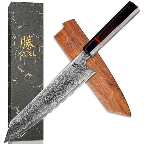 Argent,Noir Couteau De Chef Kiritsuke - Damas - Couteau De Cuisine Japonais - Manche Octogonal Artisanal - Étui En Bois Et Boîte Cadeau