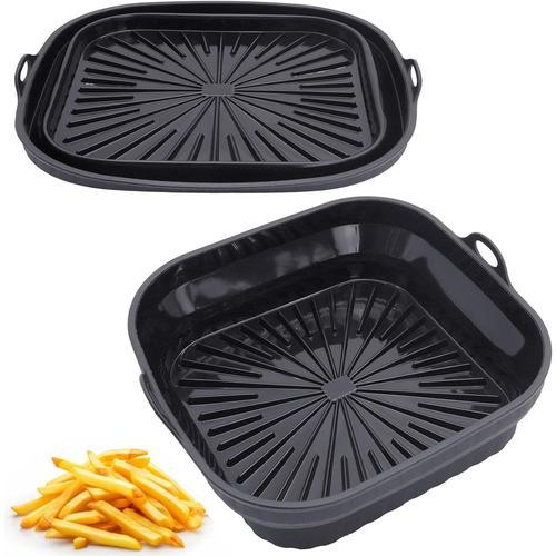 Noir Moule Silicone Air Fryer, 2 Pièces Panier à Friteuse en Silicone Réutilisable Accessoires Air fryer Moule en Silicone Friteuse à Air Silicone Plat pour Airfryer