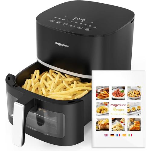 Noir Air fryer chaud 5,5L XXL, Friteuse sans huile 1500W avec 13 préprogrammés, avec fenêtre de visualisation, X CYCLONE AIR-Technologie de chaleur uniforme, Recettes, Lavable au lave-vaisselle