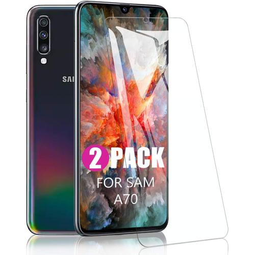 Lot De 2 Films Protecteurs D'écran Pour Samsung Galaxy A70 2,5d Bord Arrondi Verre Trempé 9h, Anti Rayures, Anti Traces De Doigts, Sans Bulles