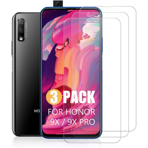 Verre Trempé Pour Honor 9x Verre Trempé Huawei P Smart Z Protection Écran Honor 9x Pro 3 Pièces , Ouverture Précise, Bord Incurvé 2,5d, Dureté 9h, Résistant Aux Rayures, Anti-Bulles