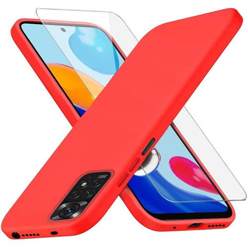 Compatible Avec La Coque Xiaomi Redmi Note 11 11s Et Le Protecteur D'écran Trempé, Étui En Silicone Tpu Souple Et Fin Compatible Avec Redmi Note 11 11s Rouge Rg81435