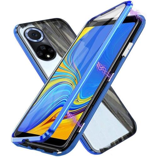 Coque Pour Huawei Nova 9 / Honor 50, Adsorption Magnétique Coque Avant Et Arrière Verre Trempé Case Cover Bumper Métal Frame Cover 360 Degrés Antichoc Ultra Mince Etui Housse, Bleu