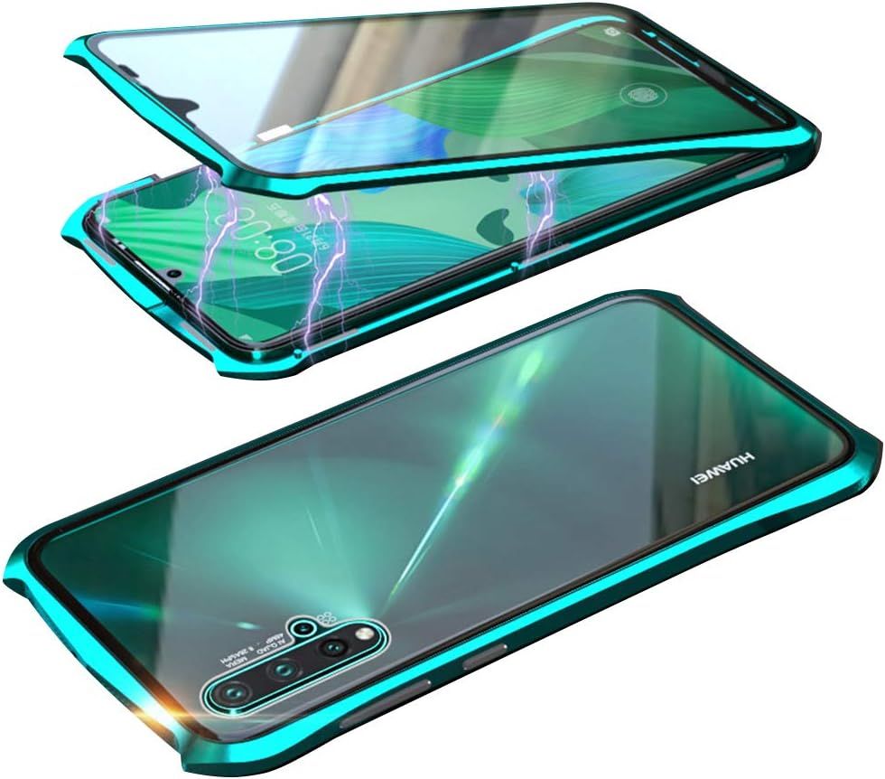 Coque Pour Huawei Nova 5 Pro, Coque En Verre Trempé Magnétique Avant Et Arrière Avec Cadre En Métal, Étui À Rabat Antichoc, Étui De Protection À 360 Degrés, Style Batman Vert