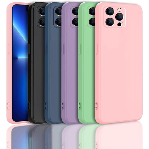 5 Pièces Coque Pour Iphone 14 Pro 6,1"" , Silicone Souple En Tpu Mince Etui Housse Avec Microfibre Antichoc Case Avec Protection Caméra Arrière, Noir+Vert+Rose+Violet+Bleu