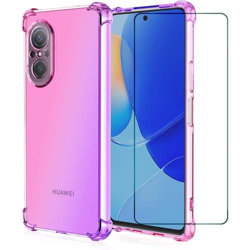 Pour Honor 50 Se Coque Avec Protecteur D'écran Glitter Bling Transparente Case Housses Silicone Bumper Ultra Mince Antichoc Cover Coque Pour Honor 50 Se Rose/Violet