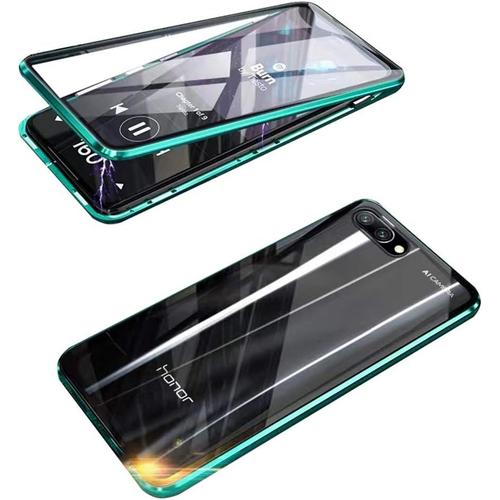 Coque Pour Huawei Honor 10, Adsorption Magnétique Coque Avant Et Arrière Verre Trempé Case Cover Bumper Métal Frame Avec Aimant Cover 360 Degrés Antichoc Ultra Mince Etui Housse, Vert