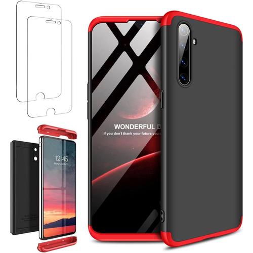 Coque Compatible Oppo Realme Xt Etui Cover Housse 2x Verre Trempé 3 In 1 Antichoc Complete Protection 360° Robuste Ultra Mince Militaire Silicone Matte Armor Pc Anti Rayures Coque Noir Rouge