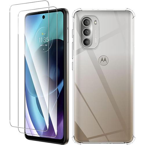 Coque Compatible Avec Motorola Moto G51 5g + 2 Pièces Protecteur D'écran, Absorption Des Chocs Anti Rayures Avec Silicone Tpu Souple Avec Verre Trempé Dureté 9h, Transparent