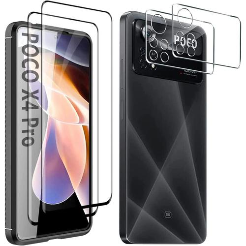 Verre Trempé Protecteur D'écranqoue For Xiaomi Poco X4 Pro 5g 2 Pack Protection D'écran Écran+2 Pack Caméra Arrière Protecteur Screen Protector Dureté 9h Pas De Bulles.