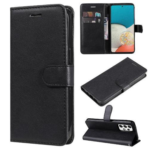 Flip Étui Pour Samsung Galaxy A53 5g Cuir De Haute Qualité Couleur Solide Classique Avec Fente Pour Carte Étui De Téléphone Portefeuille D'affaires - Noir