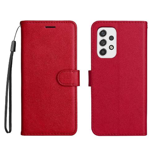 Flip Étui Pour Samsung Galaxy A53 5g Cuir De Haute Qualité Avec Fente Pour Carte Couleur Solide Classique Étui De Téléphone Portefeuille D'affaires - Rouge