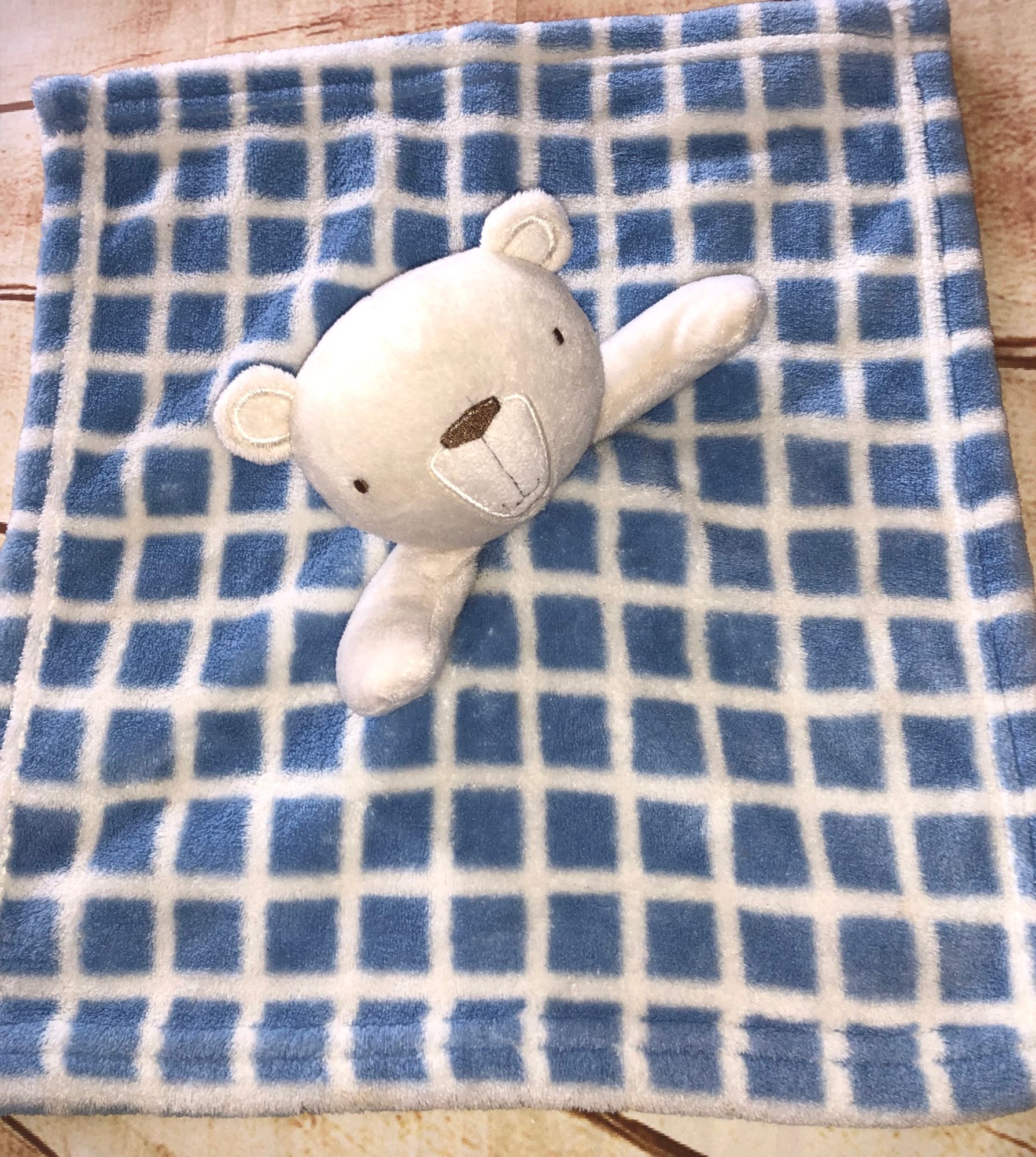 Doudou Ours Jainco Uk Ltd Peluche Couverture Blanc Carre Bleus Ourson Jouet Bebe Confort Blanket Bear Blue And White Rakuten