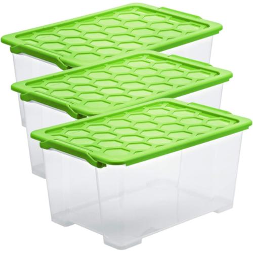 Verte/Transparente Verte/Transparente Rotho Evo Safe Keeping Ensemble de 3 boîtes de rangement 44l avec couvercle, plastique de qualité