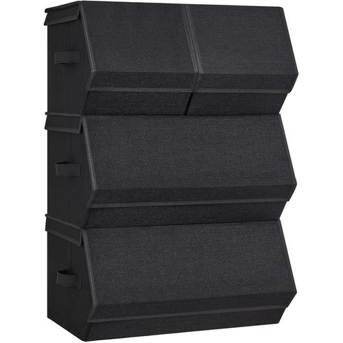 Noir Classique Noir Classique SONGMICS Boîte de Rangement avec Couvercle, Lot de 4, Coffre, Panier, Empilable, avec Fermetures Magnétiques, en