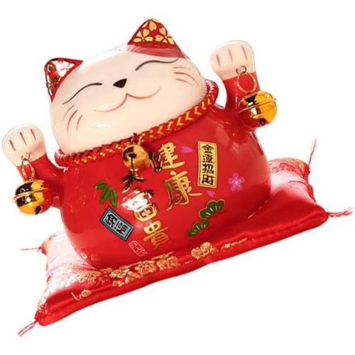 Rouge Rouge Caux- Combattus Chat Tirelire Céramique Beckoning Cat Money Cash Banque Bonne Bonne Chance Catts Catégories Figurine Figurine