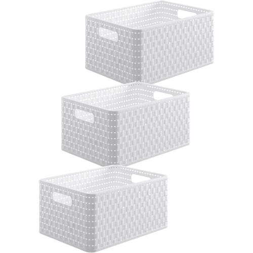 Blanc Blanc Rotho Country Lot de 3 boîtes de rangement 6l en rotin, Plastique (PP) sans BPA, blanc, 3 x A5/6l (28.0 x 18.5 x 12.6 cm)