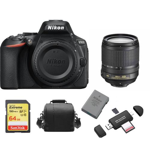 NIKON D5600 reflex 24.2 mpix + Objectif AF-S 18-105MM F3.5-5.6G ED VR + SD 64Go + Sac + EN-EL14A Battery + Memory Card Reader