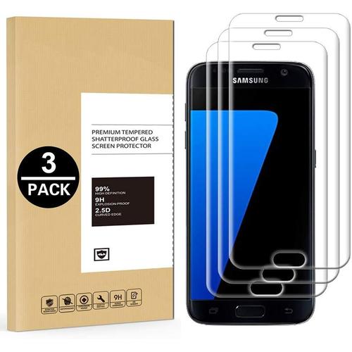 Verre Trempé Samsung Galaxy S7 Edge Lot De 3 , Film Protection Ecran Vitre Pour Samsung Galaxy S7 Edge Dureté 9h Haut Définition Entièrement Transparent Anti Rayure Sans Bulles D'air