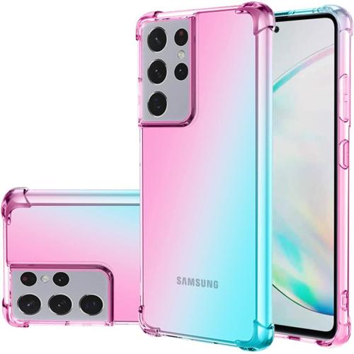 Coque Pour Samsung Galaxy S21 Ultra - Transparente - Mignonne - Dégradé - En Tpu Souple - Anti-Rayures - Résistante Aux Chocs - Pour Samsung Galaxy S21 Ultra 5g - Rose / Vert